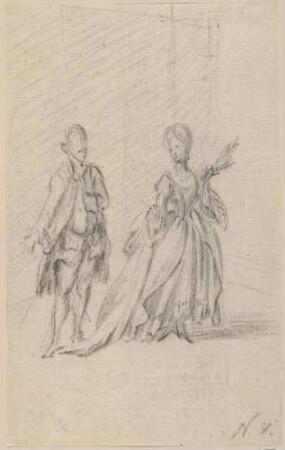 Illustrationsentwurf: Kavalier und nach rechts gewandte Dame
