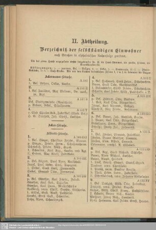 II. Abtheilung. Häuserbuch : II. Abtheilung. Verzeichniß der selbstständigen Einwohner