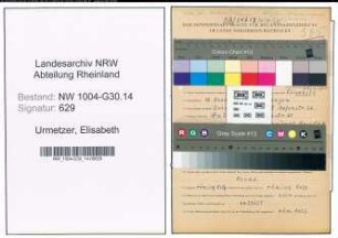 Entnazifizierung Elisabeth Urmetzer , geb. 12.12.1909 (Schiffer)