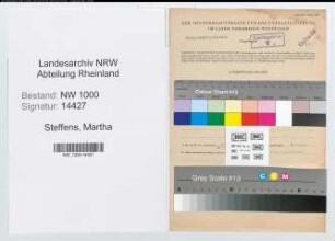 Entnazifizierung Martha Steffens, geb. 17.10.1908 (Postangest.)