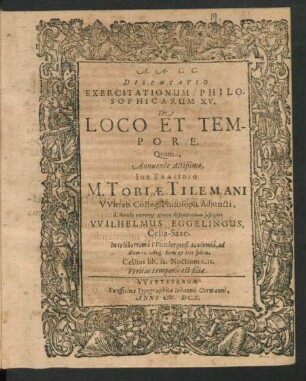 Disputatio Exercitationum Philosophicarum XV. De Loco Et Tempore