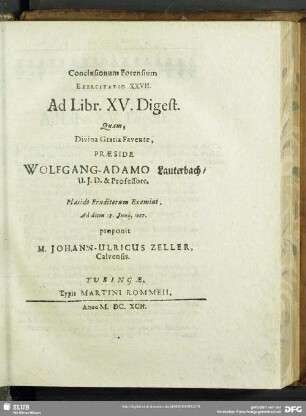 Conclusionum Forensium Exercitatio XXVII. Ad Libr. XV. Digest.