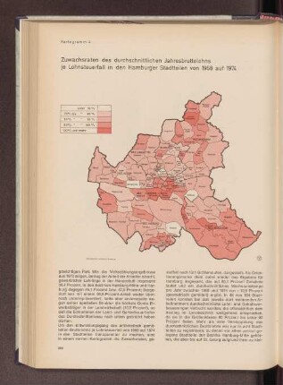 Kartogramm 4: Zuwachsraten des durchschnittlichen Jahresbruttolohns je Lohnsteuerfall in den Hamburger Stadtteilen von 1968 auf 1974