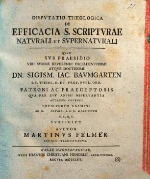 Dispvtatio Theologica De Efficacia S. Scriptvrae Natvrali Et Svpernatvrali