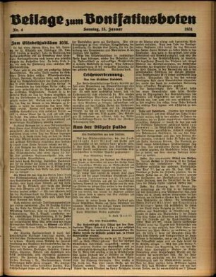 Zweite Ausgabe vom Sonntag, den 25. Januar 1931.