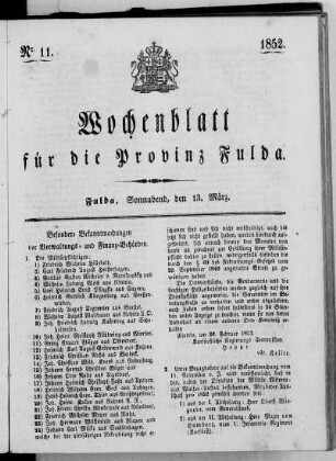 Nr. 11, Ausgabe vom 13. März 1852