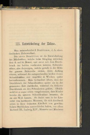 III. Entwickelung der Zähne.