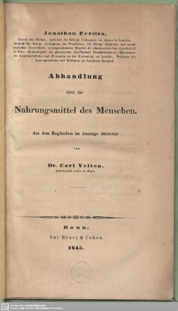 Abhandlung über die Nahrungsmittel des Menschen