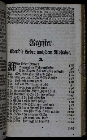 Register über die Lieder nach dem Alphabet.