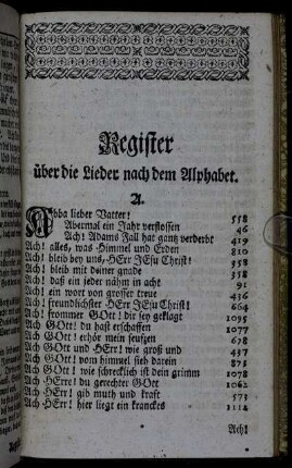 Register über die Lieder nach dem Alphabet.