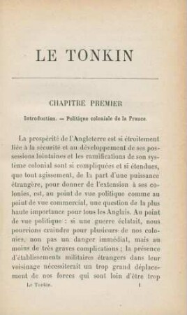 Chapitre premier. Introduction - Politique coloniale de la France