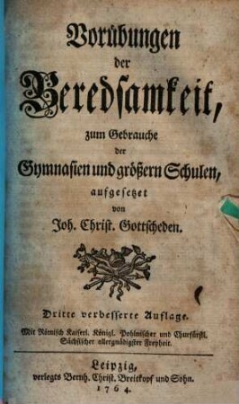 Vorübungen der Beredsamkeit, zum Gebrauche der Gymnasien und größern Schulen