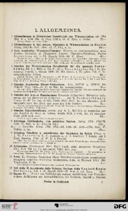 I. Allgemeines (Nr. 1-139)