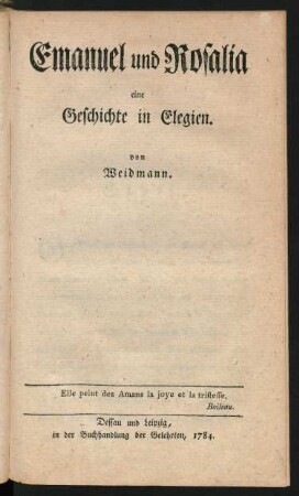 Emanuel und Rosalia : eine Geschichte in Elegien