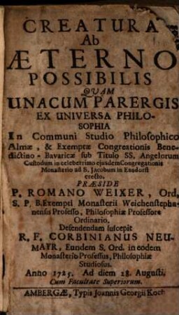 Creatura Ab Aeterno Possibilis