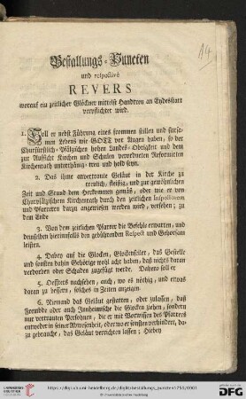Bestallungs-Puncten und respective Revers worauf ein zeitlicher Glöckner mittelst Handtreu an Eydesstatt verpflichtet wird