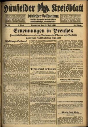 Zweite Ausgabe vom Donnerstag, den 27. April 1933.