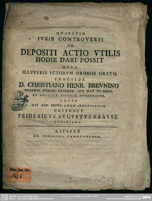 Quaestio Iuris Controversi An Depositi Actio Utilis Hodie Dari Possit