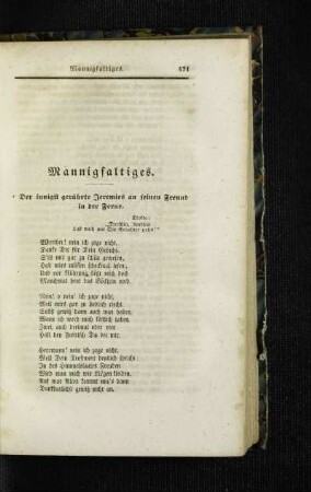 ¬Der¬ innigst gerührte Jeremies an seinen Freund in der Ferne