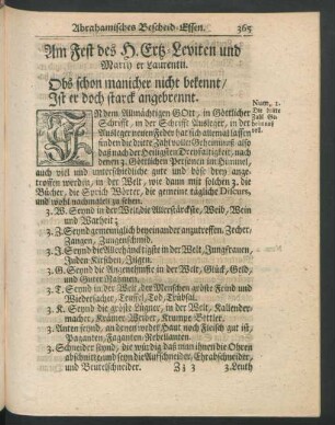 Am Fest des H. Ertz-Leviten und Marth[!]er Laurentii
