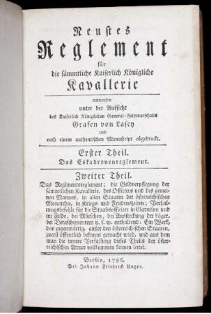 Neustes Reglement für die sämmtliche Kaiserlich Königliche Kavallerie