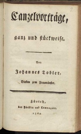 Canzelvorträge, ganz und stückweise