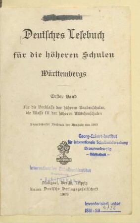 Band 1, [Schülerband]: Für die Vorklasse der höheren Knabenschulen, der Klasse III der höheren Mädchenschulen