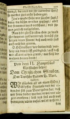 Von dem II. Hauptstück Christlicher Lehre/ Dem Christlichen Glauben.