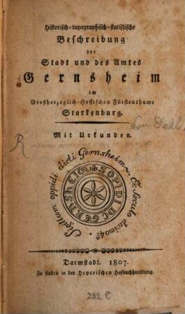 Historisch-topographisch-statistische Beschreibung der Stadt ... Gernsheim