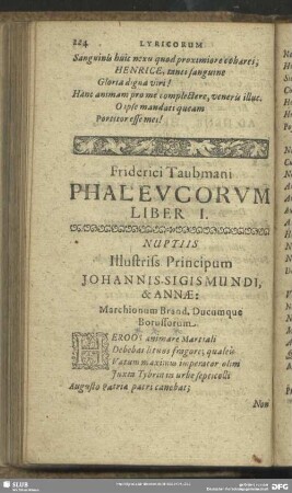 Friderici Taubmani Phaleucorum Liber I