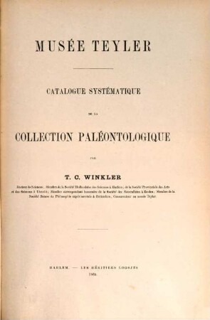 Catalogue systématique de la collection paléontologique, Musée Teyler. 4