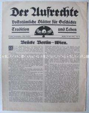 Nationalistische Fachzeitung für Geschichte "Der Aufrechte" u.a. zum Verhältnis zwischen Deutschland und Österreich