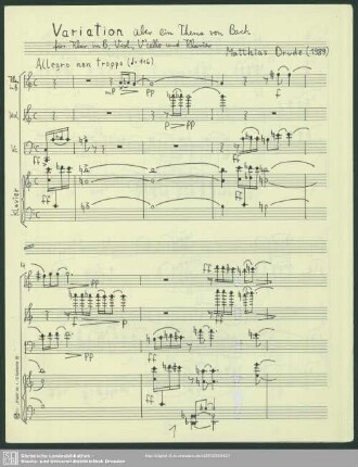 Variation über ein Thema von Bach : für Klar. in B, Viol., V'cello und Klavier; (1989)