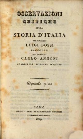 Osservazioni critiche sulla Storia d'Italia del cavaliere Luigi Bossi, 1