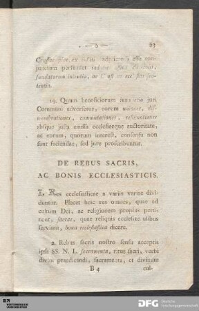 De Rebus Sacris, Ac Bonis Ecclesiasticis.
