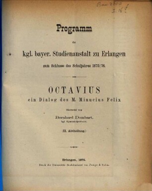 Jahresbericht über die Königliche Studienanstalt zu Erlangen : für das Studienjahr .... 1875/76