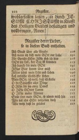 Register derer Lieder, so in diesem Buch enthalten.