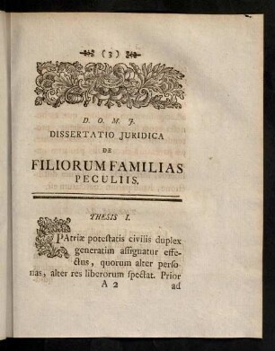 3-15, Dissertatio Juridica de Filiorum Familias Peculiis