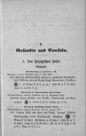 V. Gesandte und Consuln
