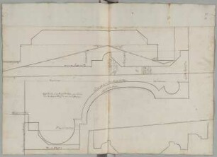 Portal u.a., Profile : Portal u.a., Profile mit Bezeichnungen, unbekannter Zeichner, 1. Hälfte 18. Jh. Feder/Papier. 52,5 x 73,5 cm (Blatt), 44,4 x 73,5 cm (Zeichnung).