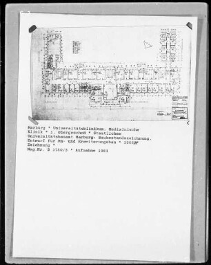 Marburg, Universitätsklinik, Medizinische Poliklinik, Plan zum Um- und Erweiterungsbau, 1. Obergeschoss