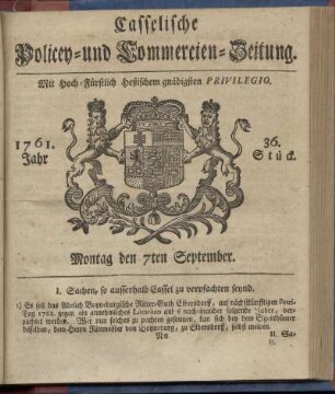 36. Stueck, Montag den 7ten September 1761