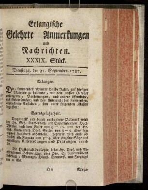 XXXIX. Stück. Dienstags, den 25. September. 1787.