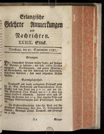 XXXIX. Stück. Dienstags, den 25. September. 1787.