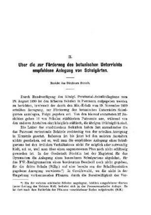 Über die zur Förderung des botanischen Unterrichts empfohlene Anlegung von Schulgärten