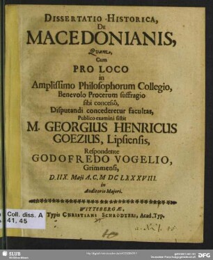Dissertatio Historica, De Macedonianis