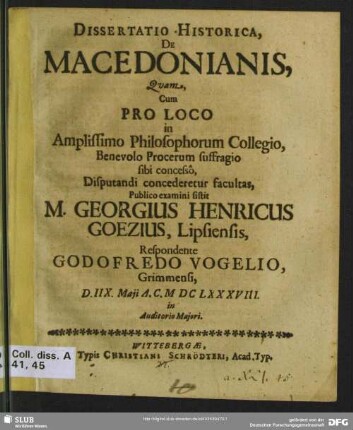 Dissertatio Historica, De Macedonianis