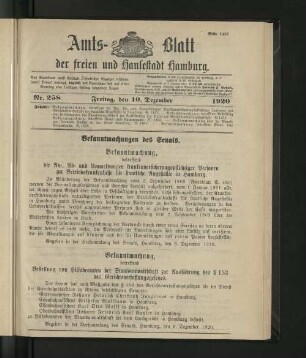 No. 258, 10. Dezember 1920