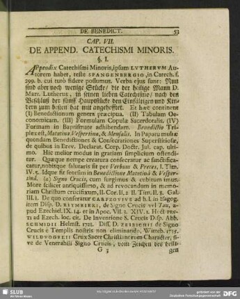Cap. VII. De Append. Catechismi Minoris