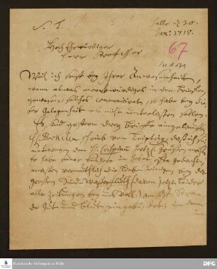 Brief von Heinrich Milde an August Hermann Francke.
